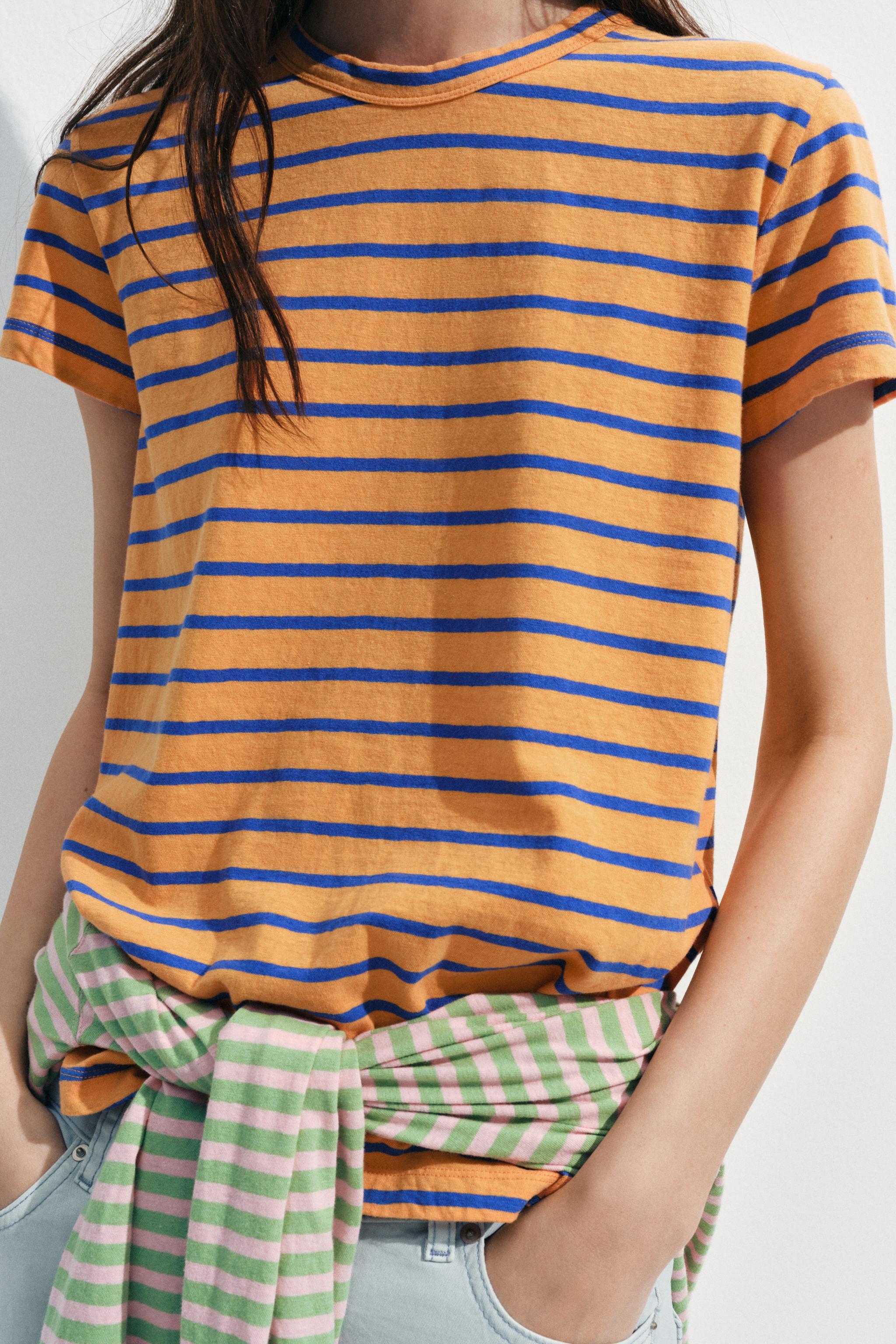 COTTON AND LINEN STRIPED T-SHIRT